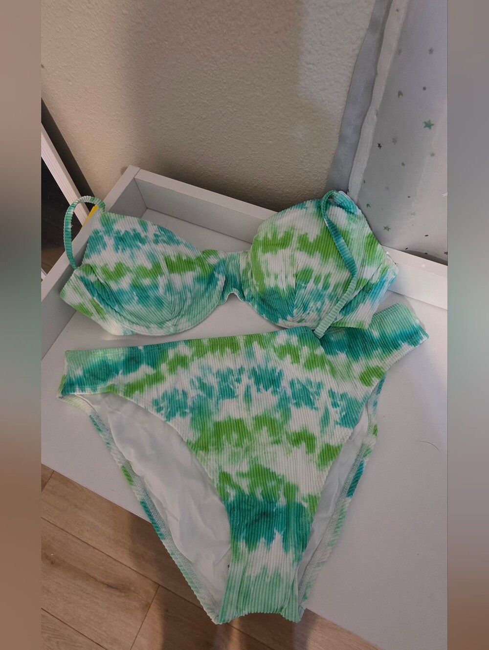 NIB Victoria's Secret Two-Piece Ribbed Bikini Swimsuit in Blue & Green Tie-Dye